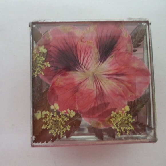 Victoria Gardens & Glassworks Vancouver Is glass trinket box Dried Flowers NEW - Picture 1 of 10